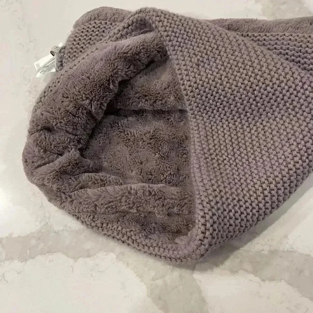 Loft NWT Faux Fur Muff Scarf Brown Patterned Faux Fur Thick Knit Inside Cozycore